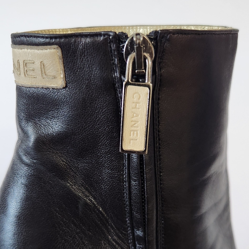 CHANEL Black‎ and Cream Heeled Boots - Picture 8 of 16